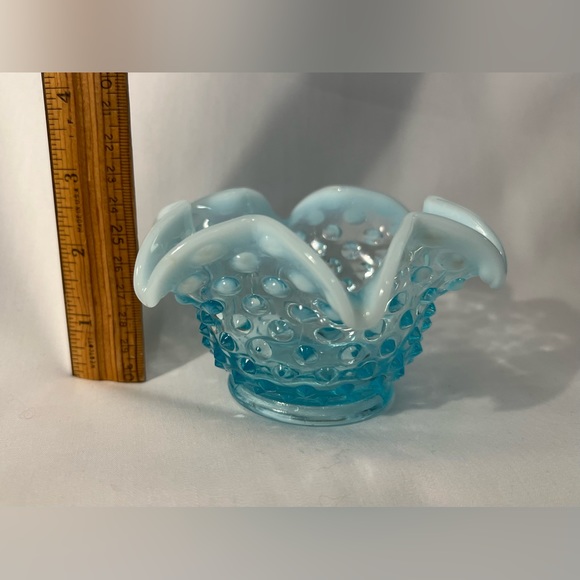 Fenton Hobnail Blue Crimped Small Bowl - Picture 5 of 7